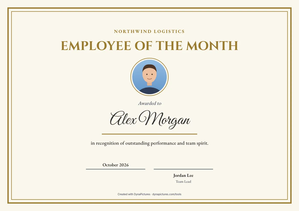 Employee of the month certificate template – Classic style
