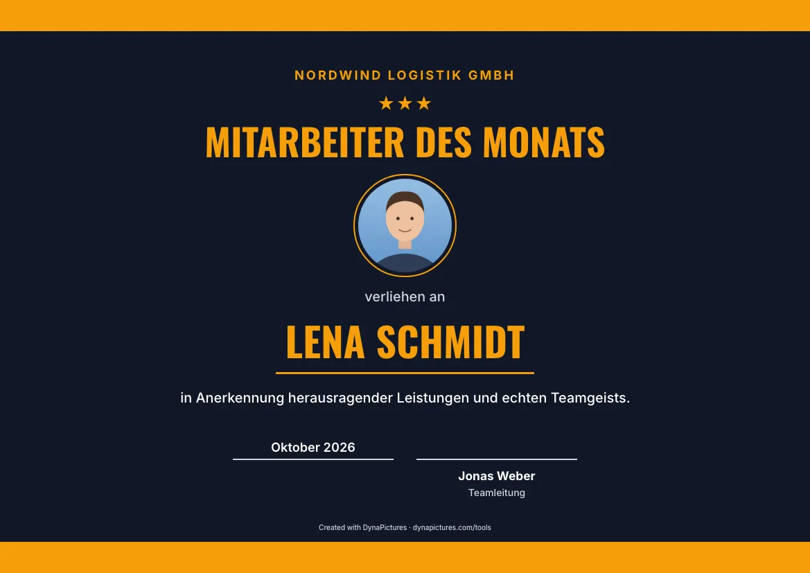 Urkunde Mitarbeiter des Monats mit Foto – Stil Sport