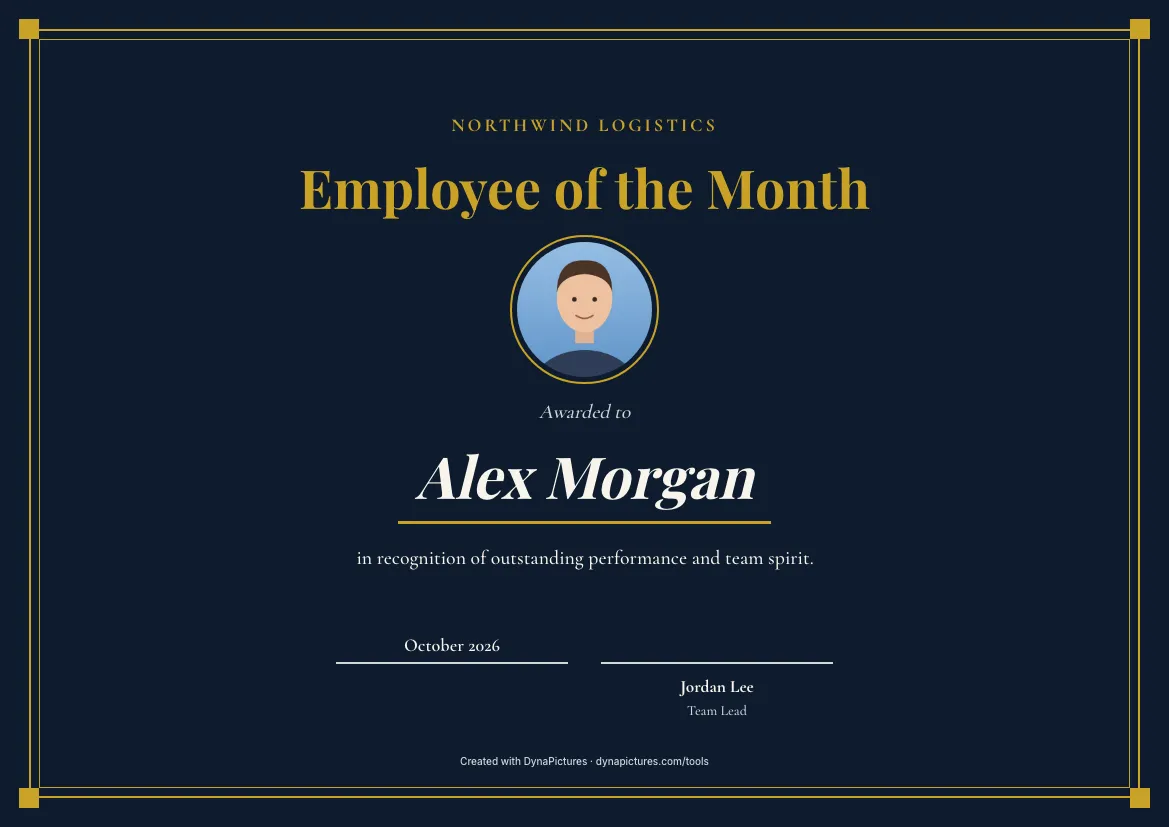 Employee of the month certificate template – Elegant style