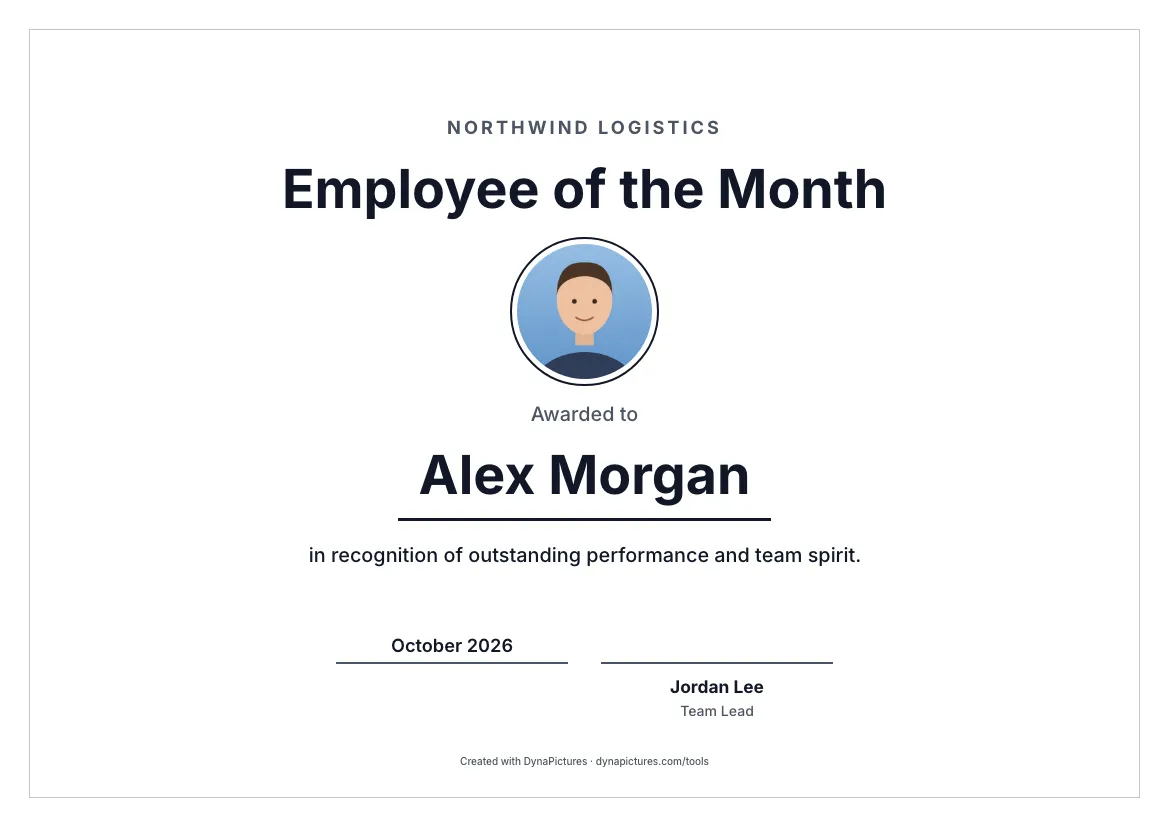 Employee of the month certificate template – Minimal style