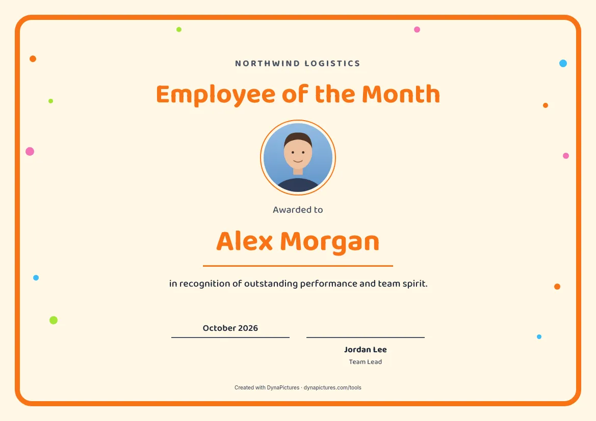Employee of the month certificate template – Playful style