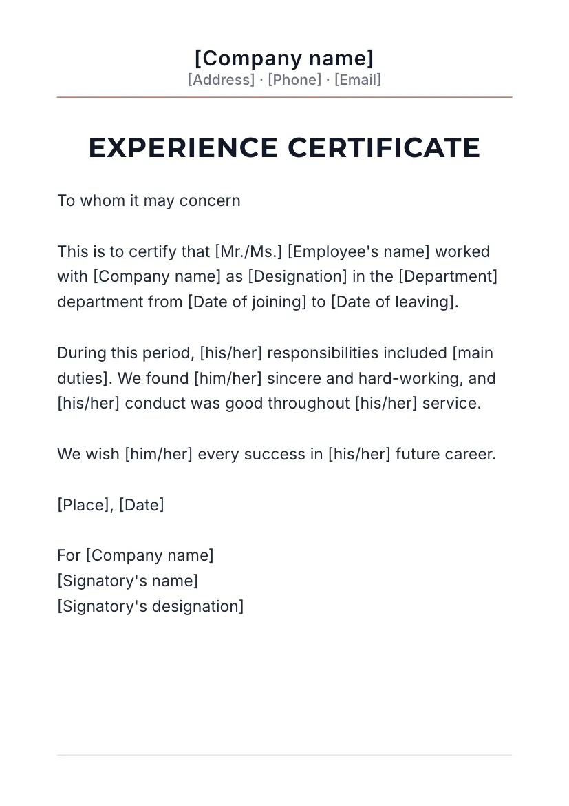 Experience certificate on a company letterhead 3