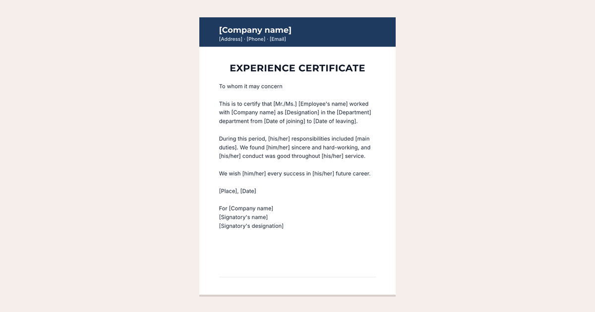 Experience Certificate Format: Word & PDF | DynaPictures