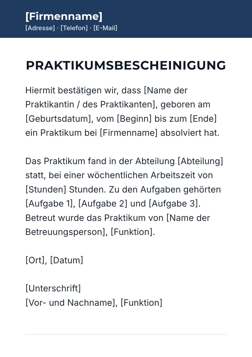 Praktikumsbescheinigung