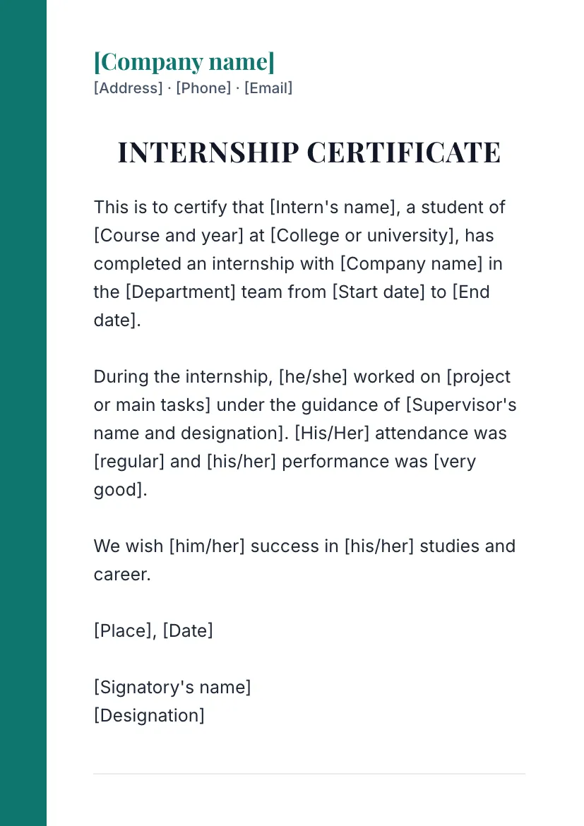 Internship certificate on a company letterhead 2
