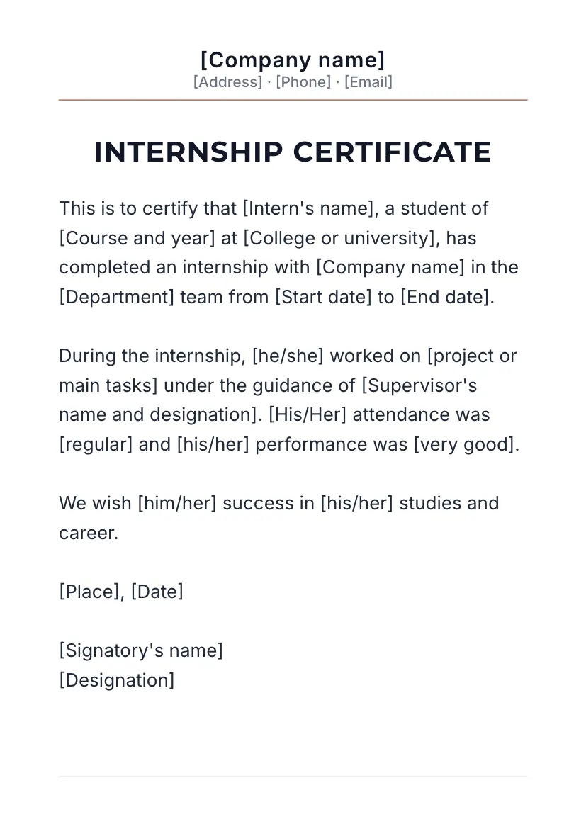 Internship certificate on a company letterhead 3