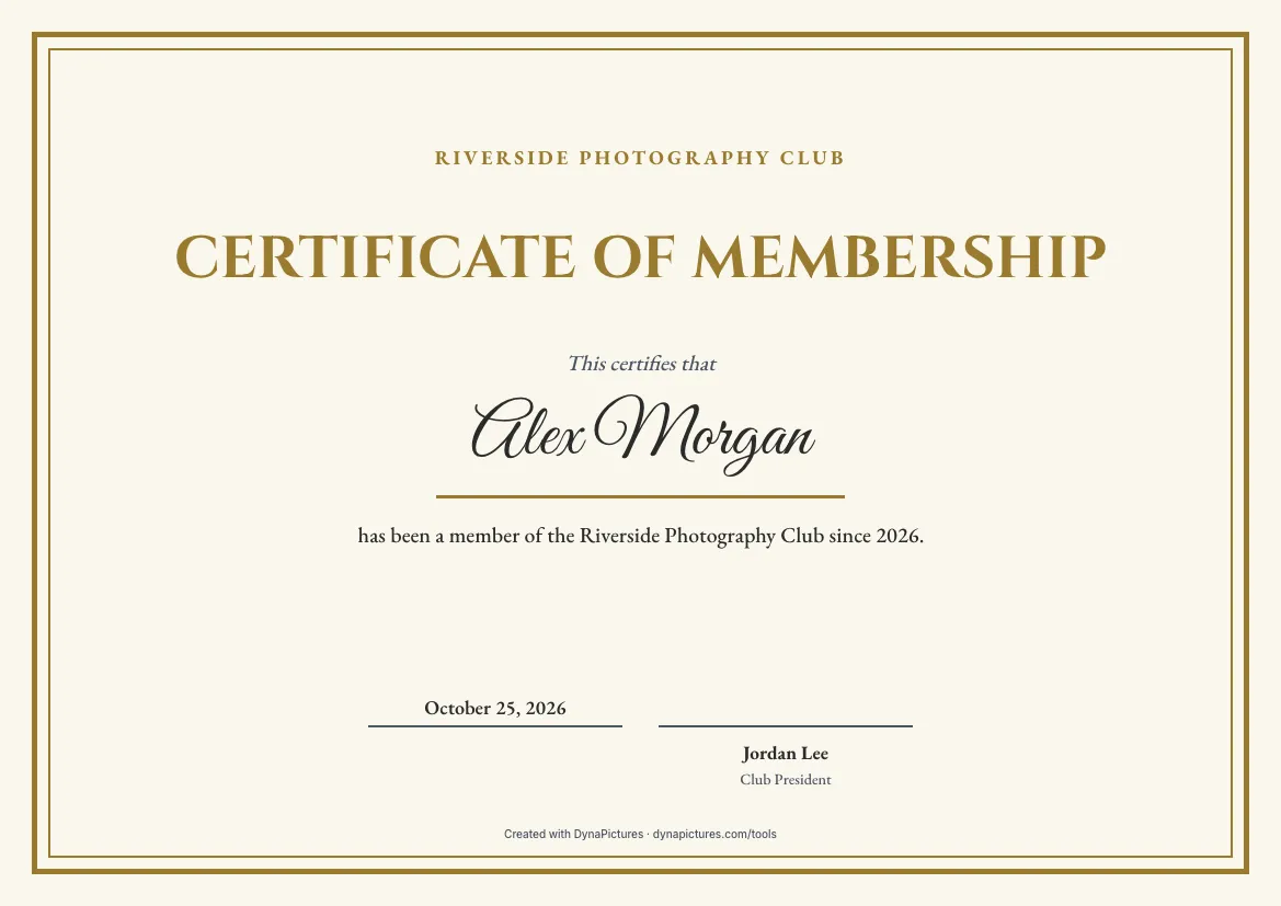 Membership certificate template – Classic style