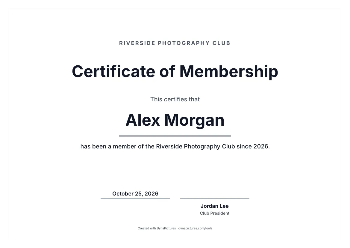 Membership certificate template – Minimal style