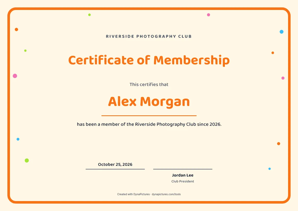 Membership certificate template – Playful style