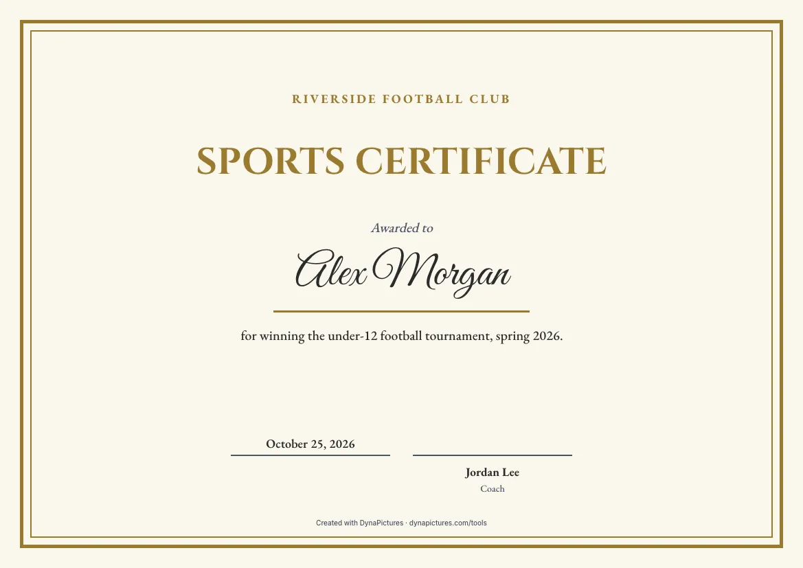 Sports certificate template – Classic style