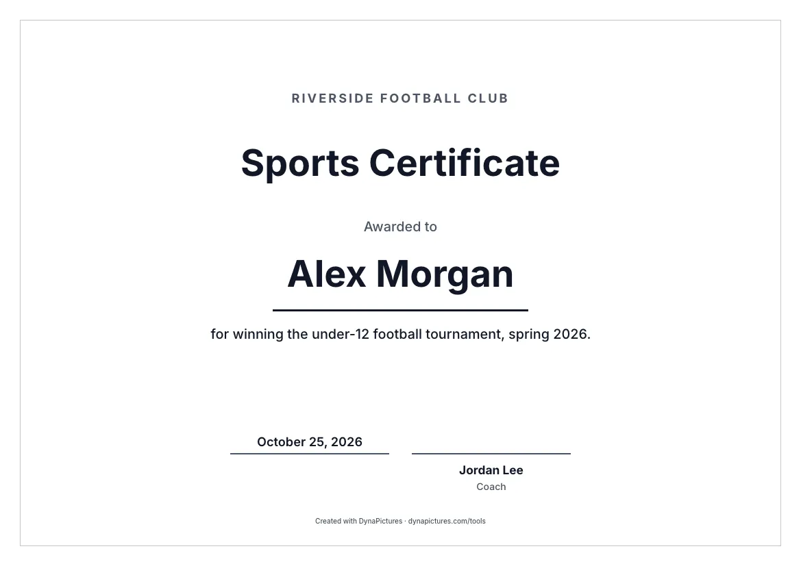 Sports certificate template – Minimal style