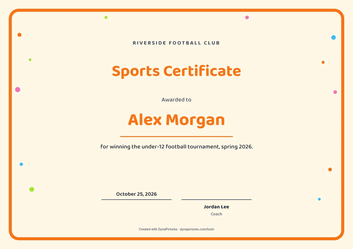 Sports certificate template – Playful style