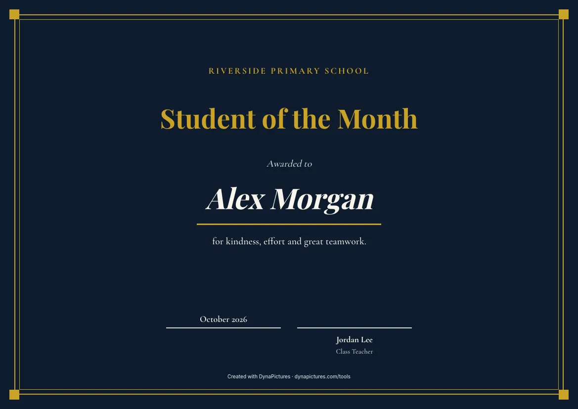 Student of the month certificate template – Elegant style