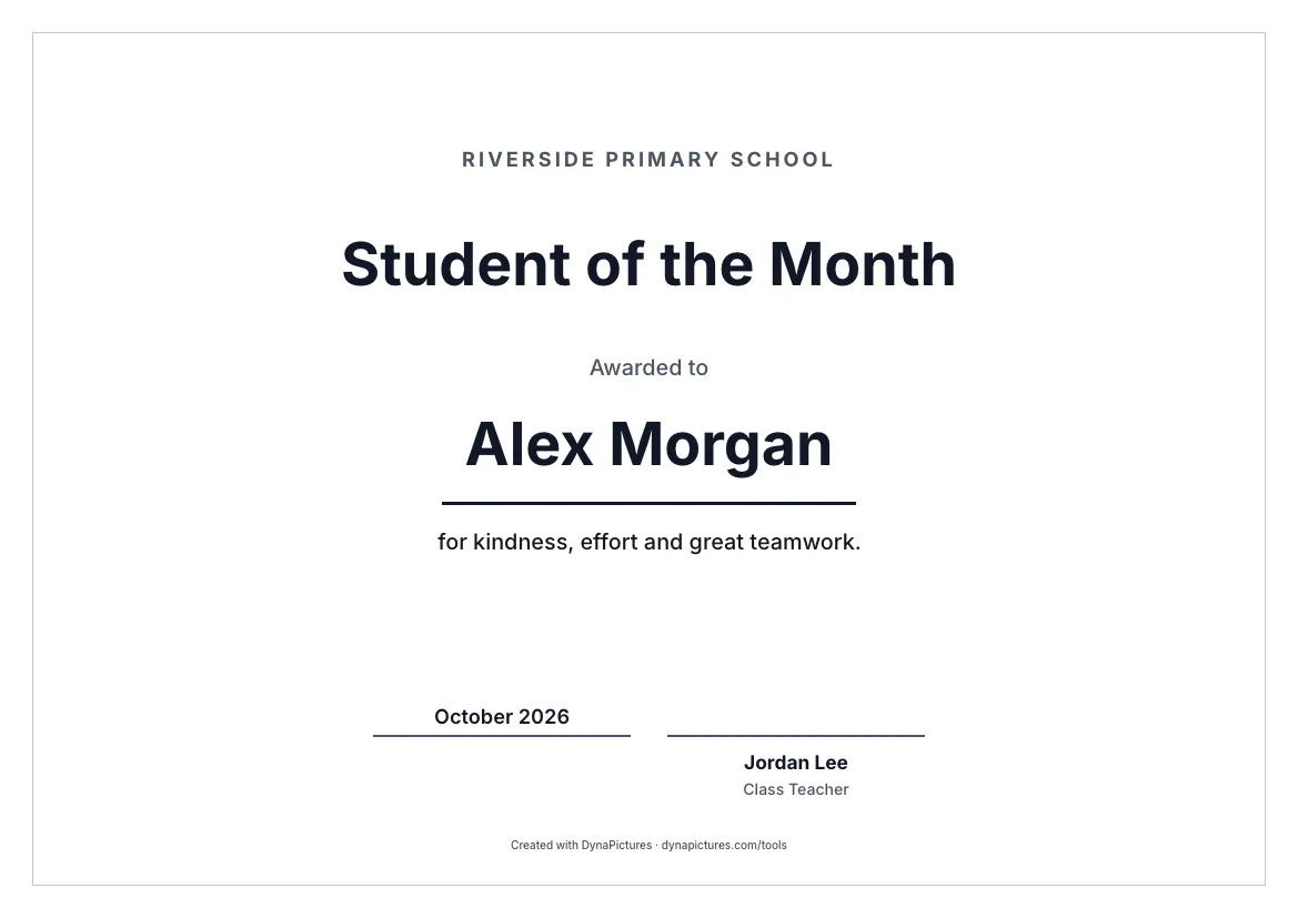 Student of the month certificate template – Minimal style
