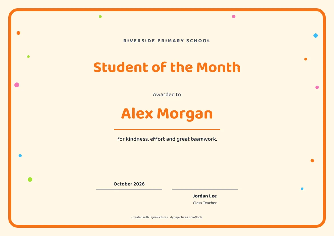 Student of the month certificate