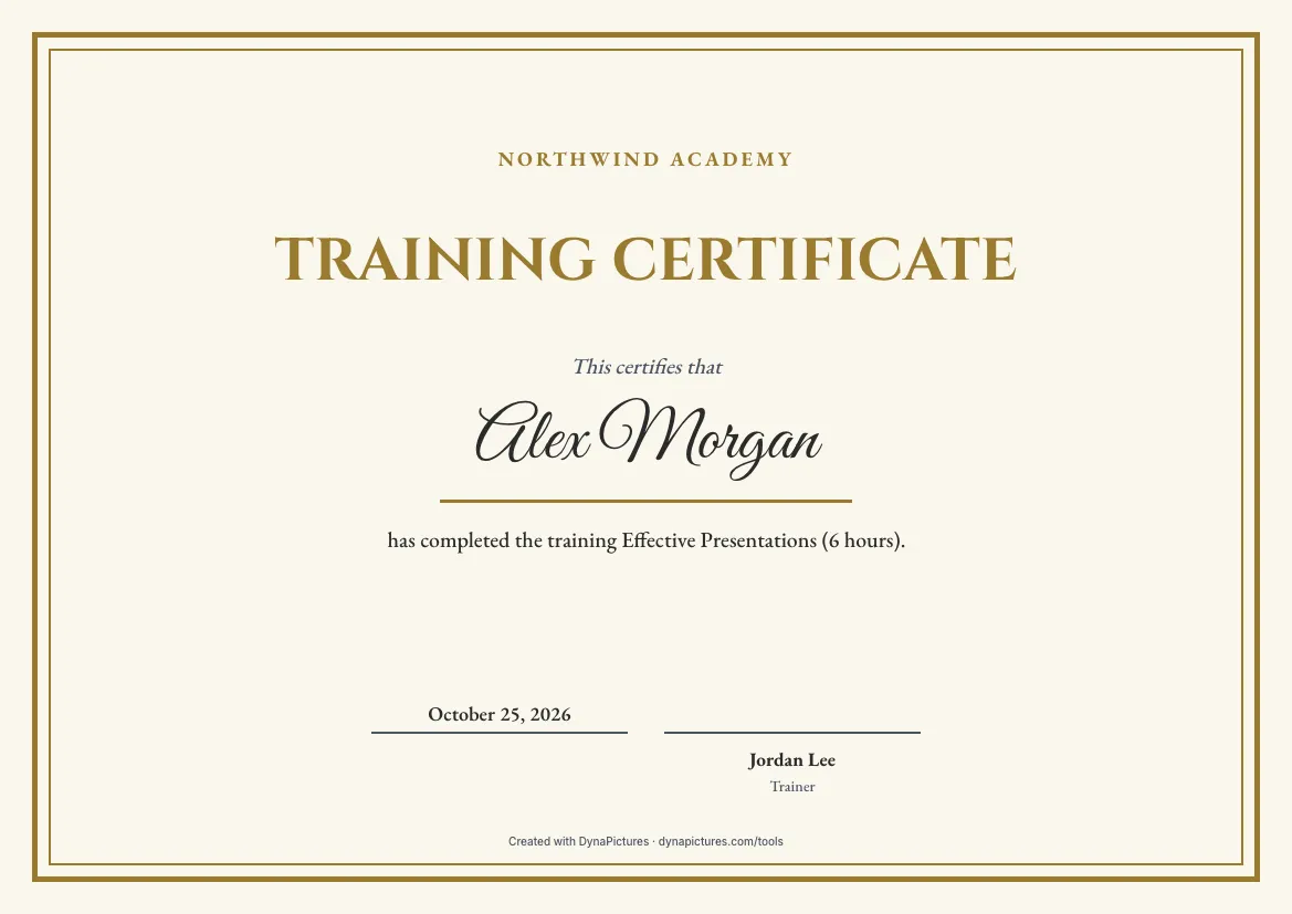 Training certificate template – Classic style