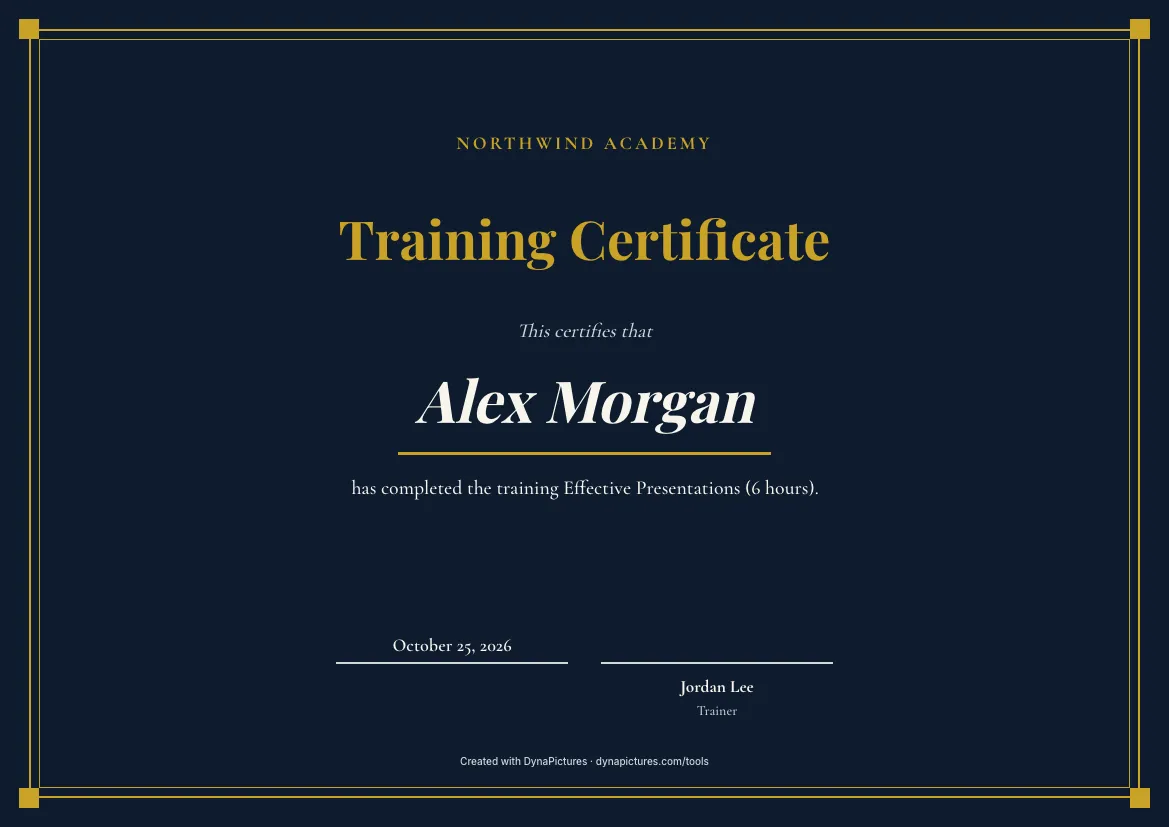Training certificate template – Elegant style