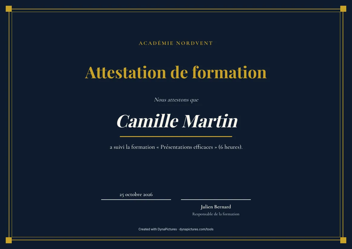 Modèle d'attestation de formation – style Élégant