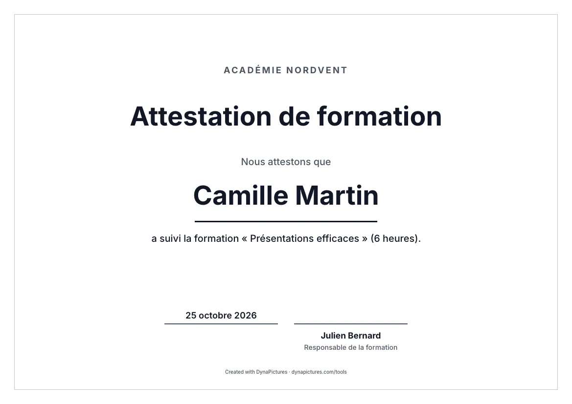 Modèle d'attestation de formation – style Minimaliste