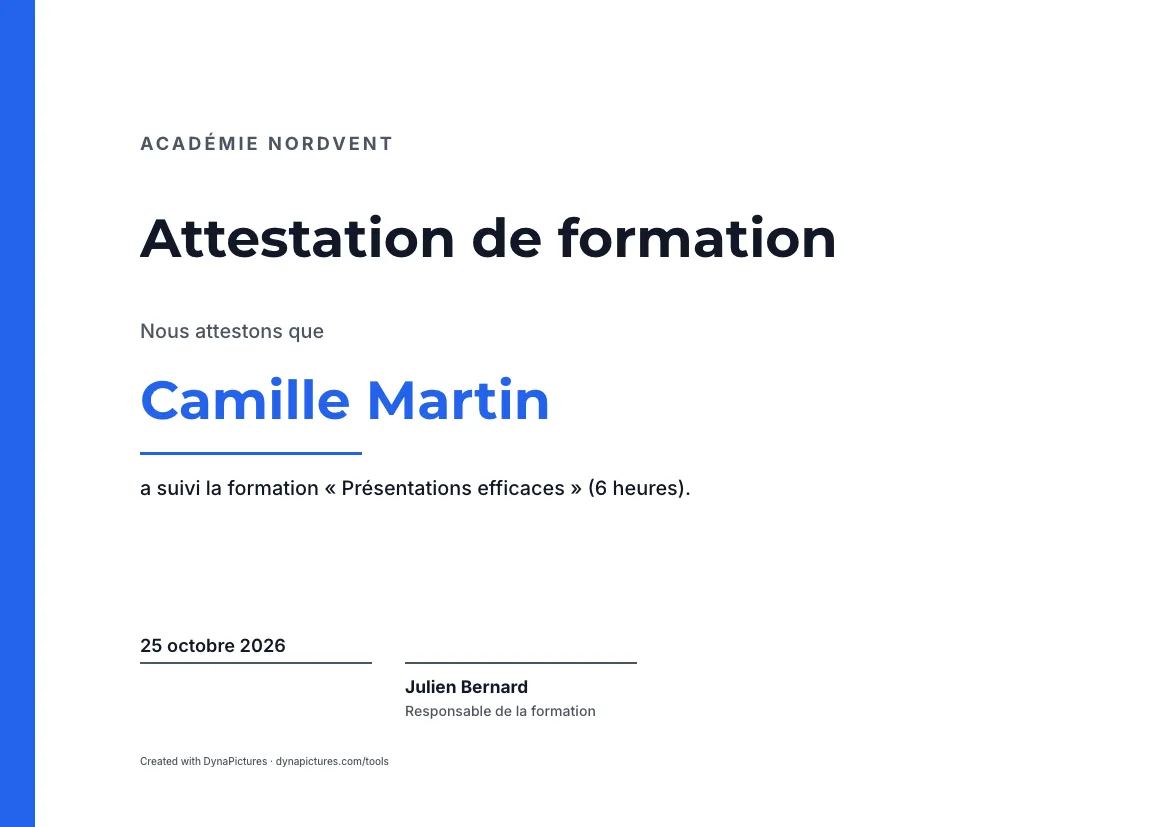 Attestation de formation