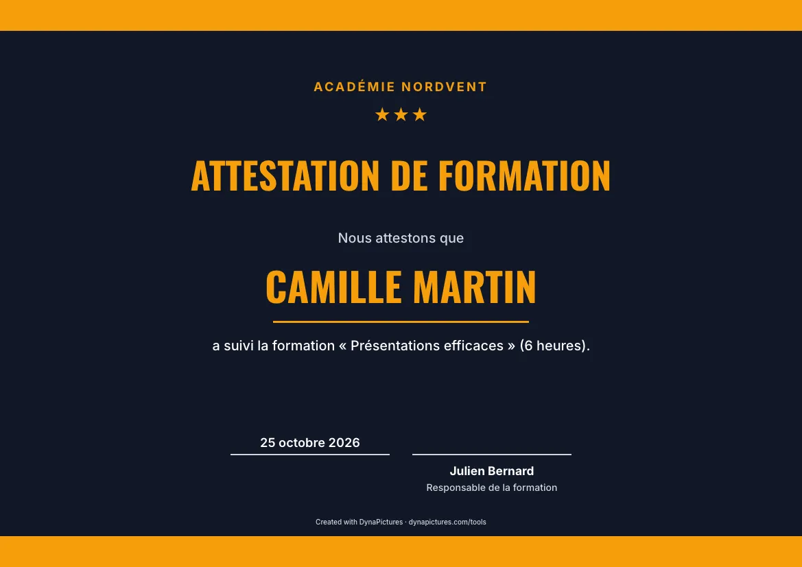 Modèle d'attestation de formation – style Sport