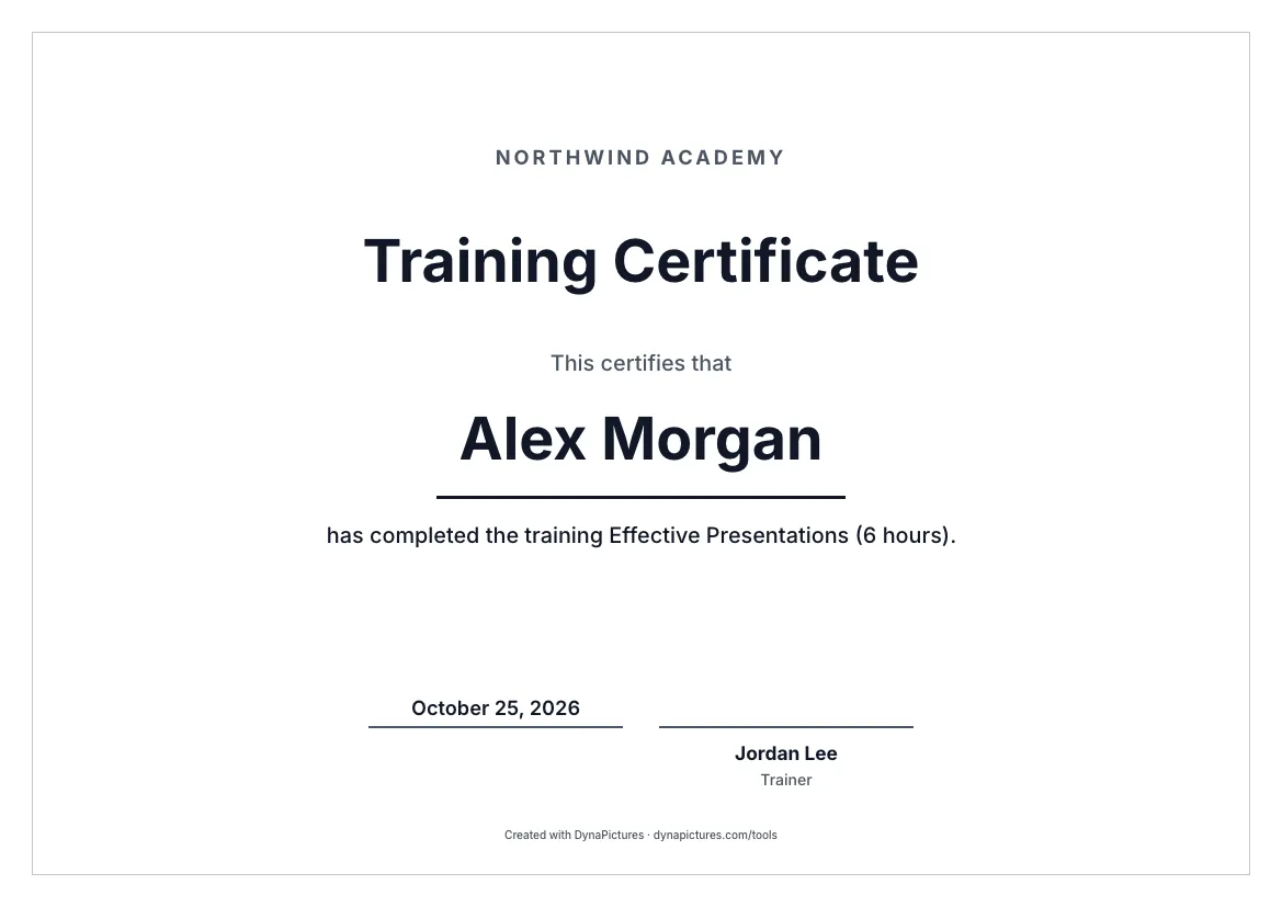 Training certificate template – Minimal style