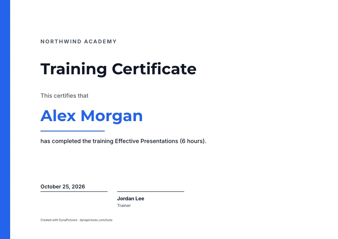 Training certificate templates
