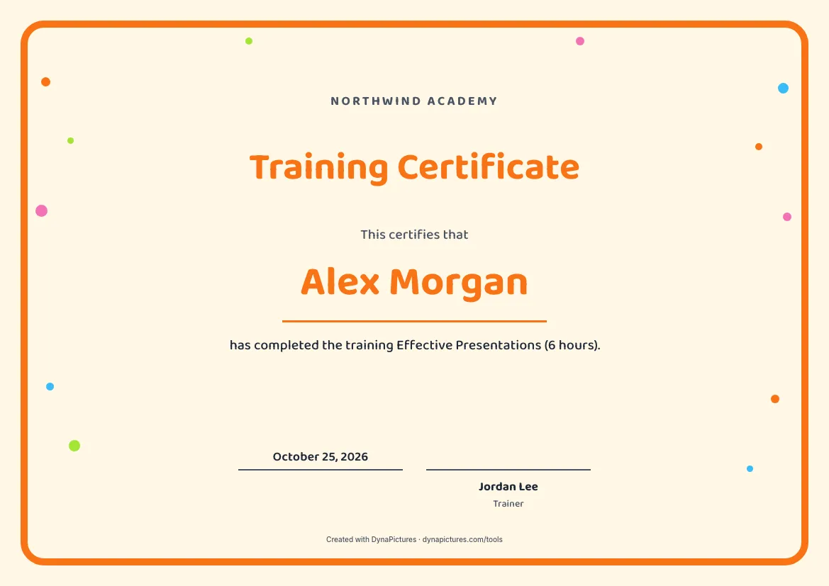 Training certificate template – Playful style