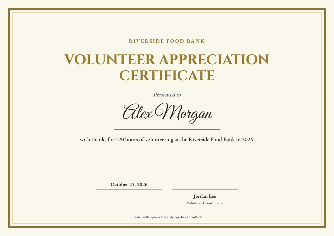 Volunteer certificate template – Classic style