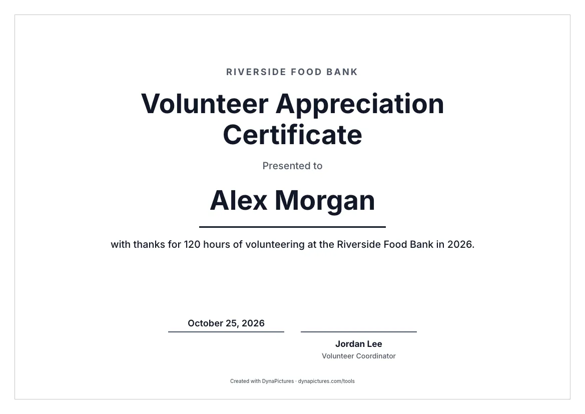 Volunteer certificate template – Minimal style