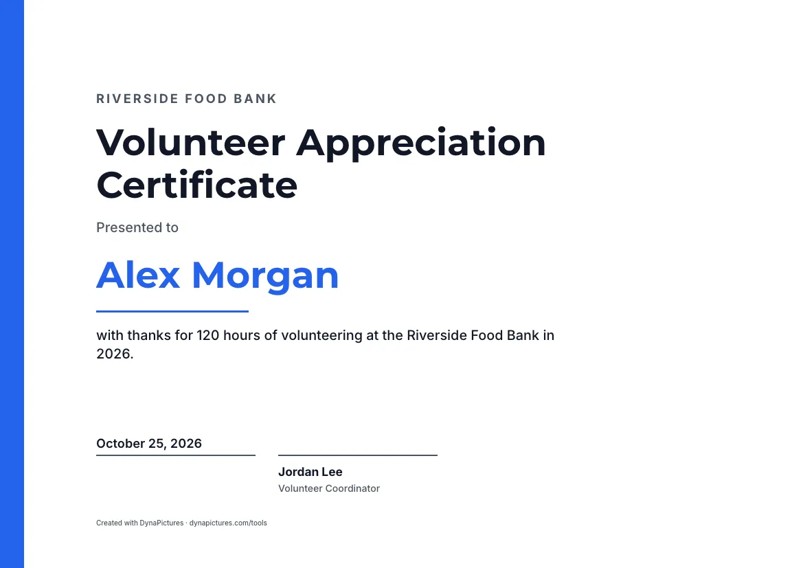Volunteer certificate template – Modern style