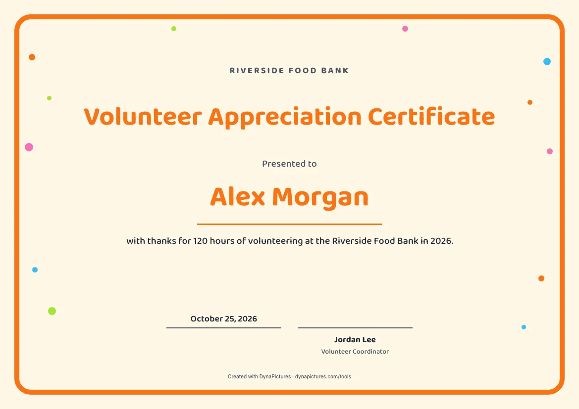 Volunteer certificate template – Playful style