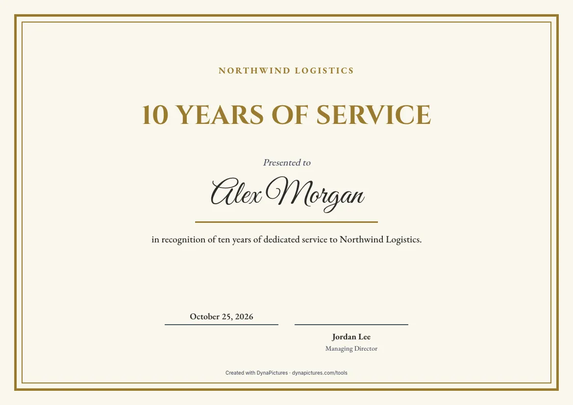 Years of service certificate