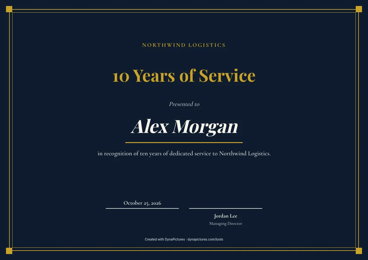 Years of service certificate template – Elegant style