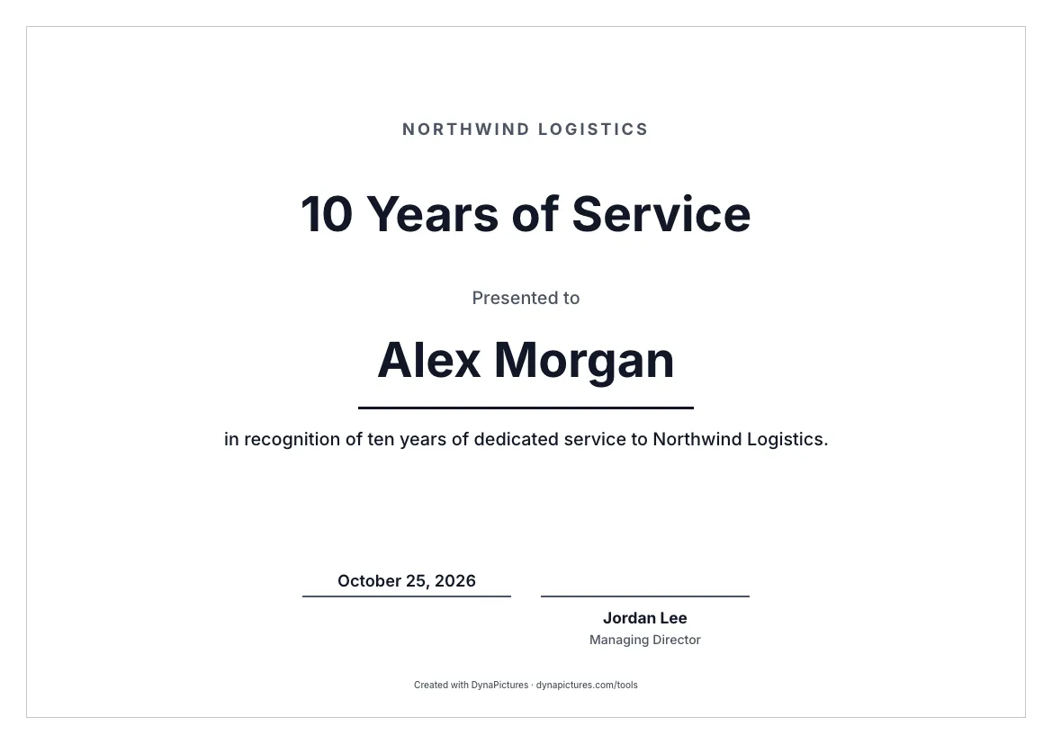 Years of service certificate template – Minimal style