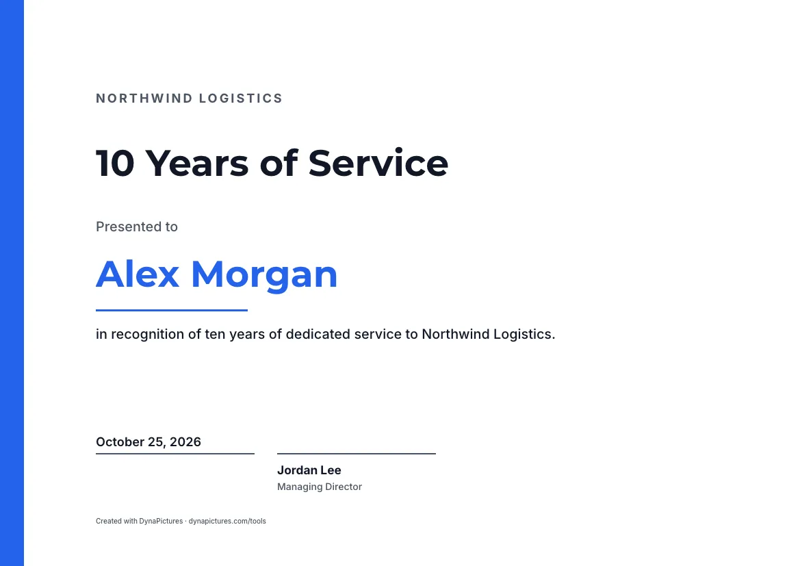Years of service certificate template – Modern style