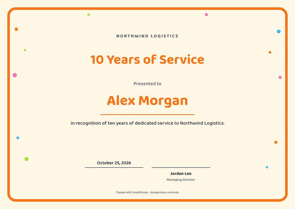 Years of service certificate template – Playful style