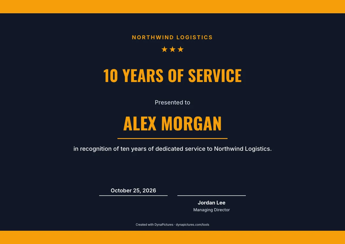 Years of service certificate template – Sports style