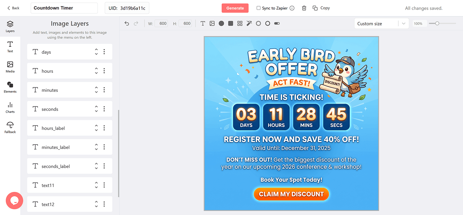 Early Bird Email Countdown Timer Generator