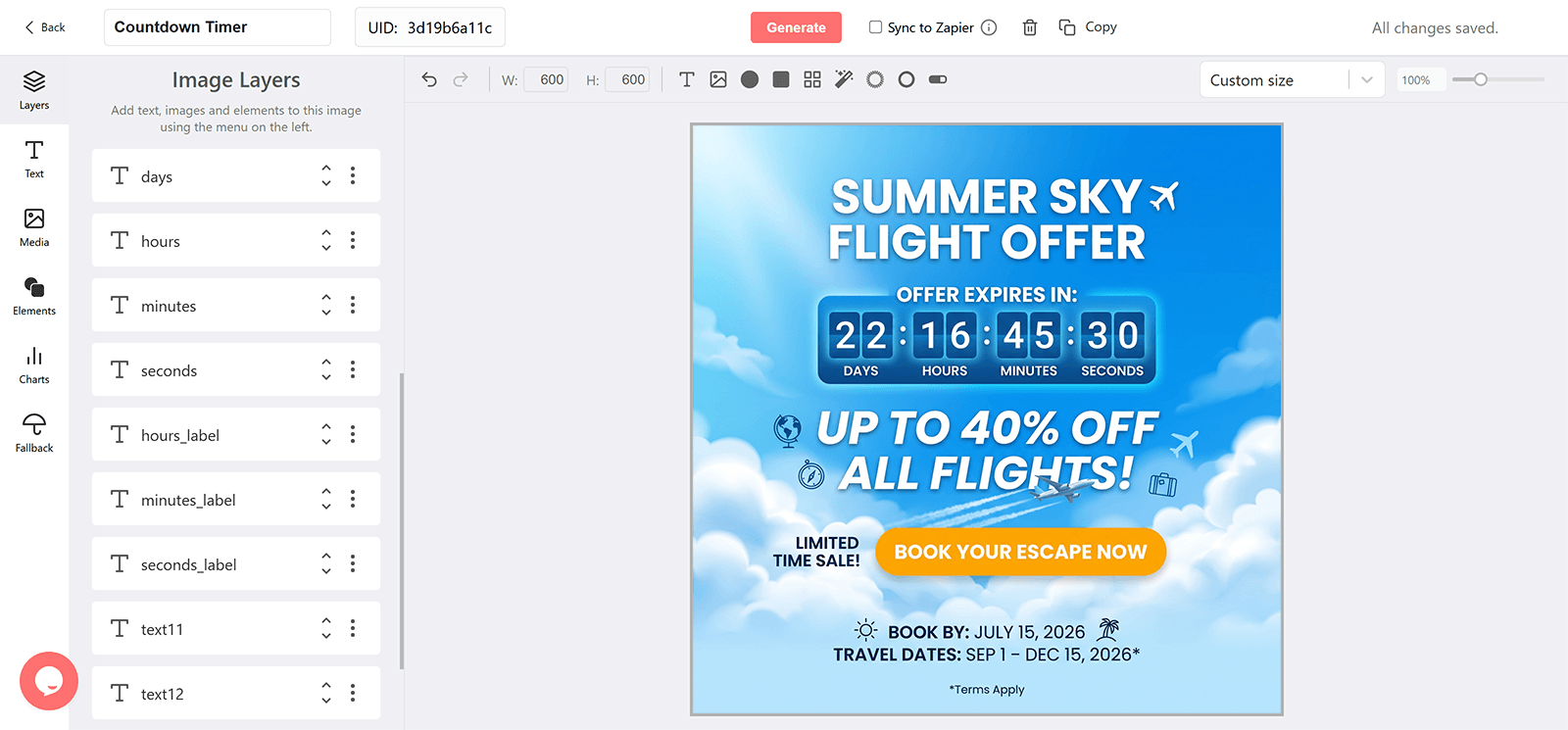 Flight Offer Email Countdown Timer Generator