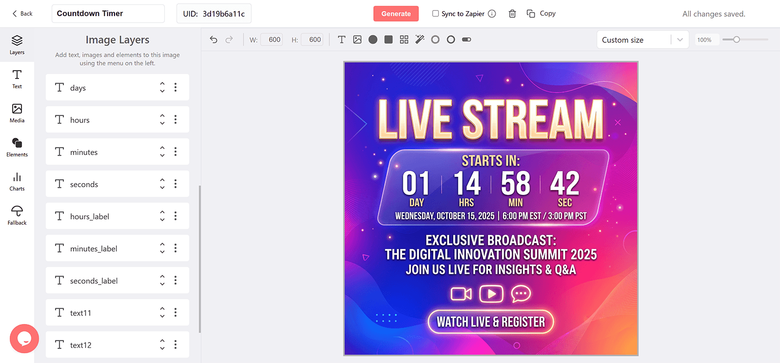 Live Stream Email Countdown Timer Generator