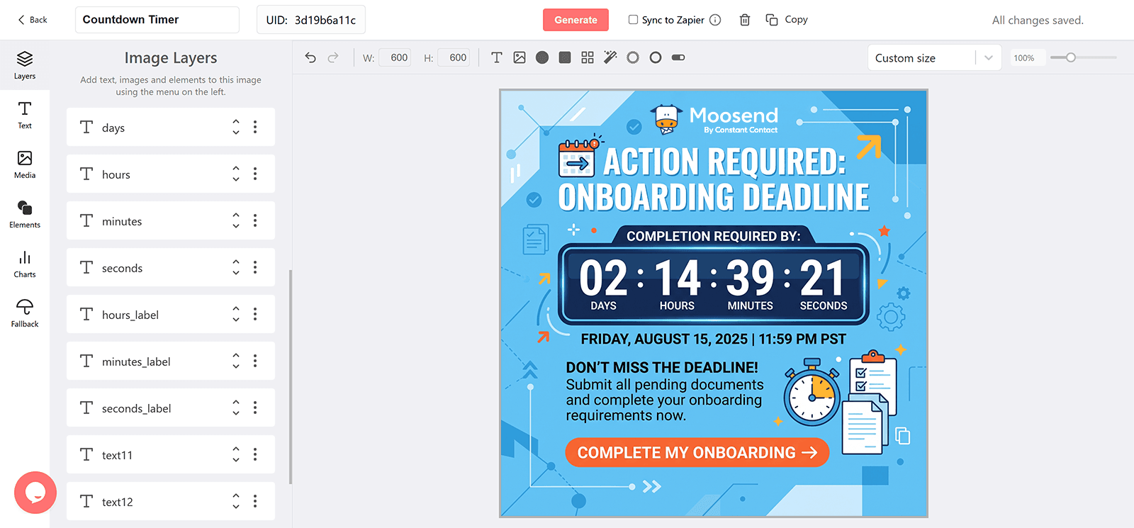 Moosend Countdown Timer Generator for Email