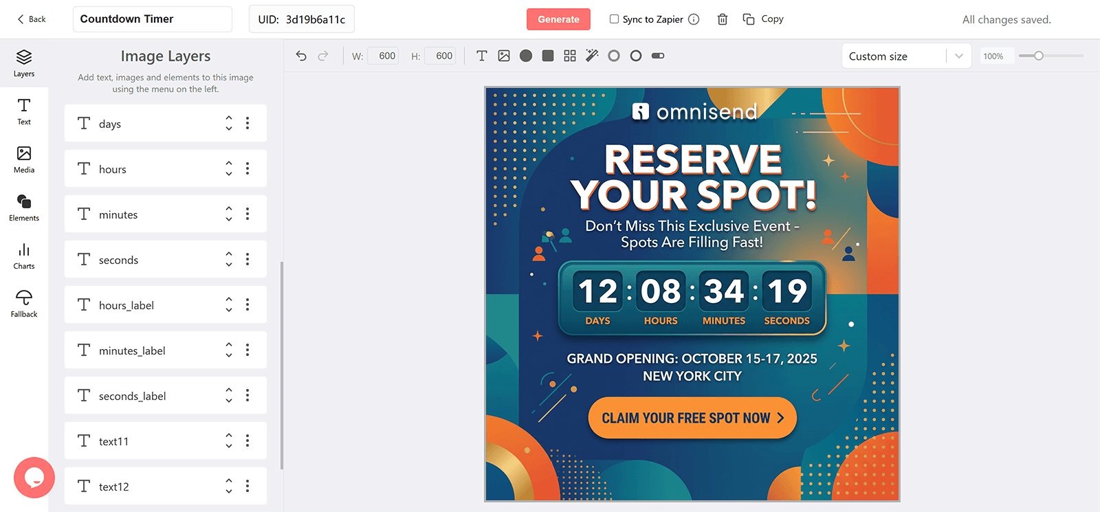 Omnisend Countdown Timer Generator for Email