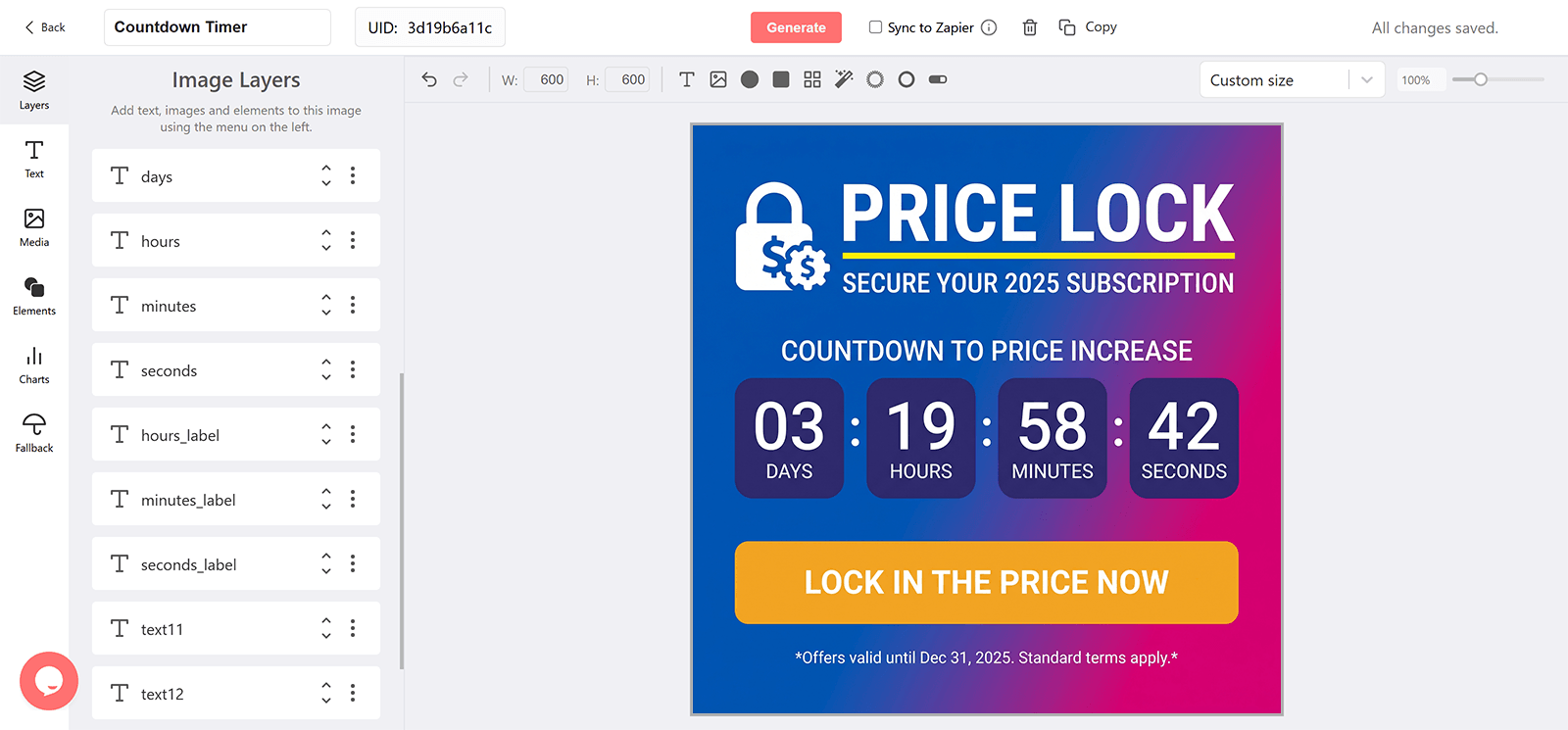 Price Lock Email Countdown Timer Generator