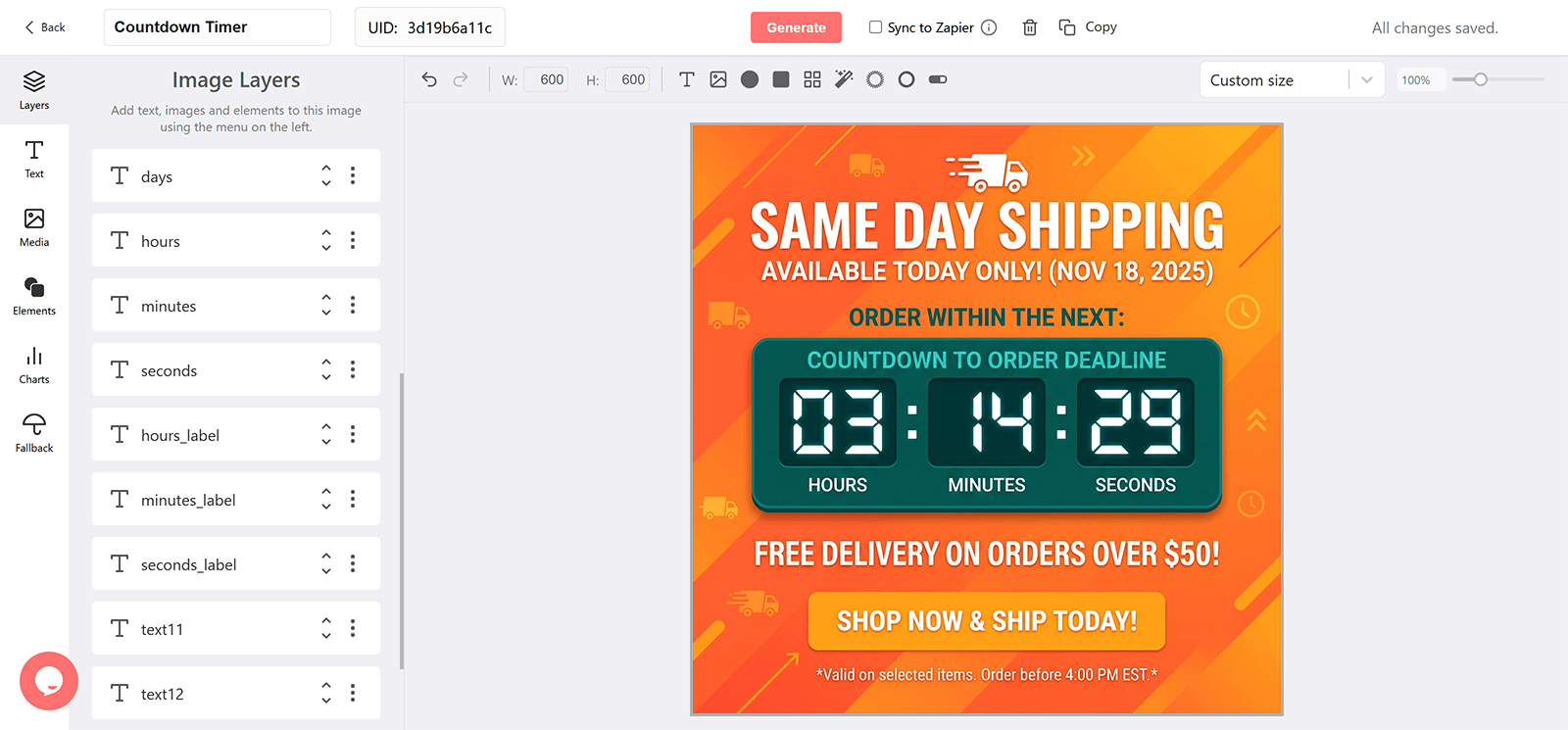Same-Day Shipping Email Countdown Timer Generator