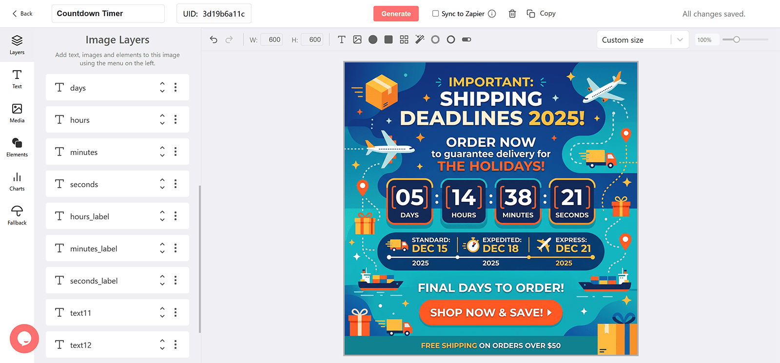 Shipping Deadlines Email Countdown Timer Generator