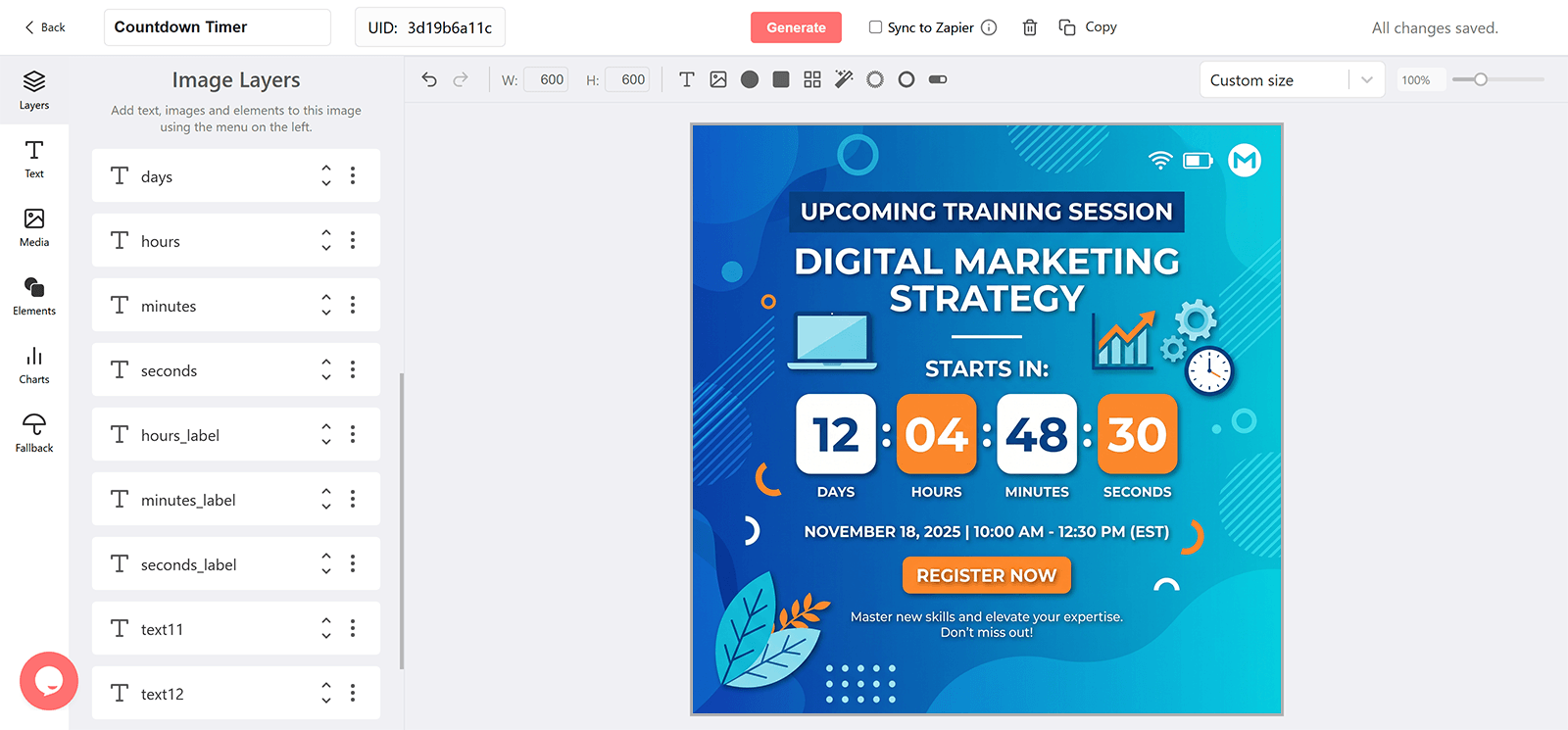Training Session Email Countdown Timer Generator
