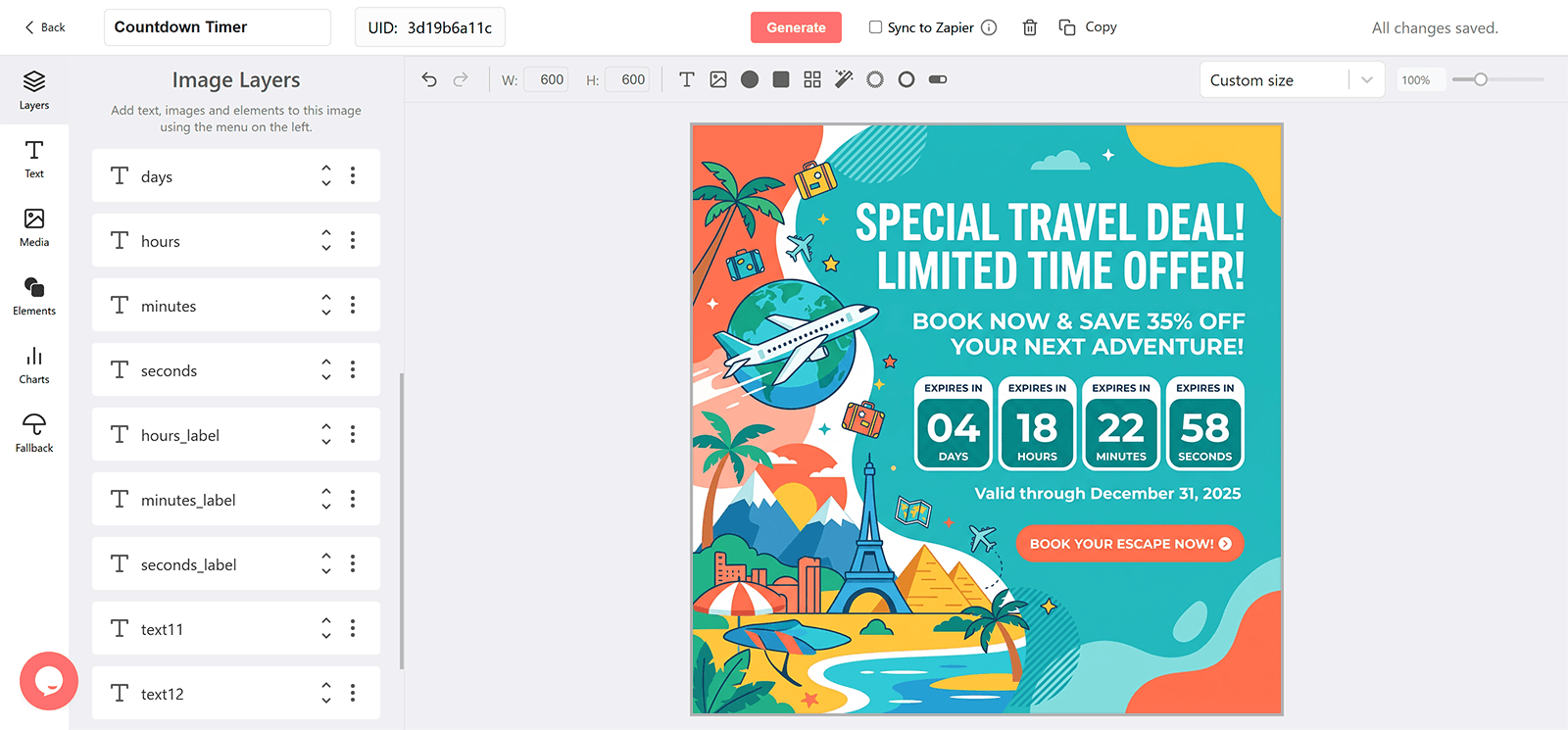 Travel Deal Email Countdown Timer Generator