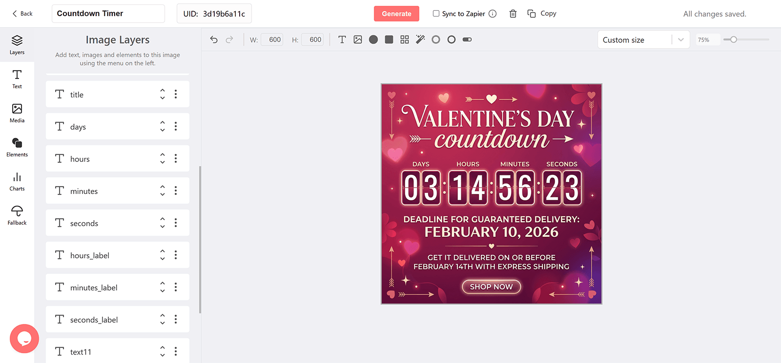 Valentine's Day Email Countdown Timer Generator