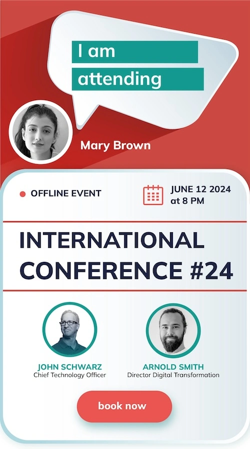 The attendee widget with a generated personalized banner and the share buttons